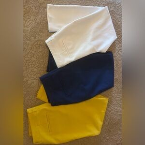 Lot 3 D&Co Woven Twill Flat Front Pants, White, Navy, Goldenrod Yellow, Size 10